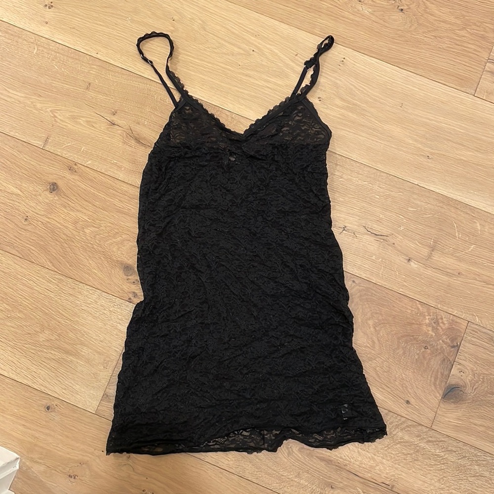 Black lace slip dress
